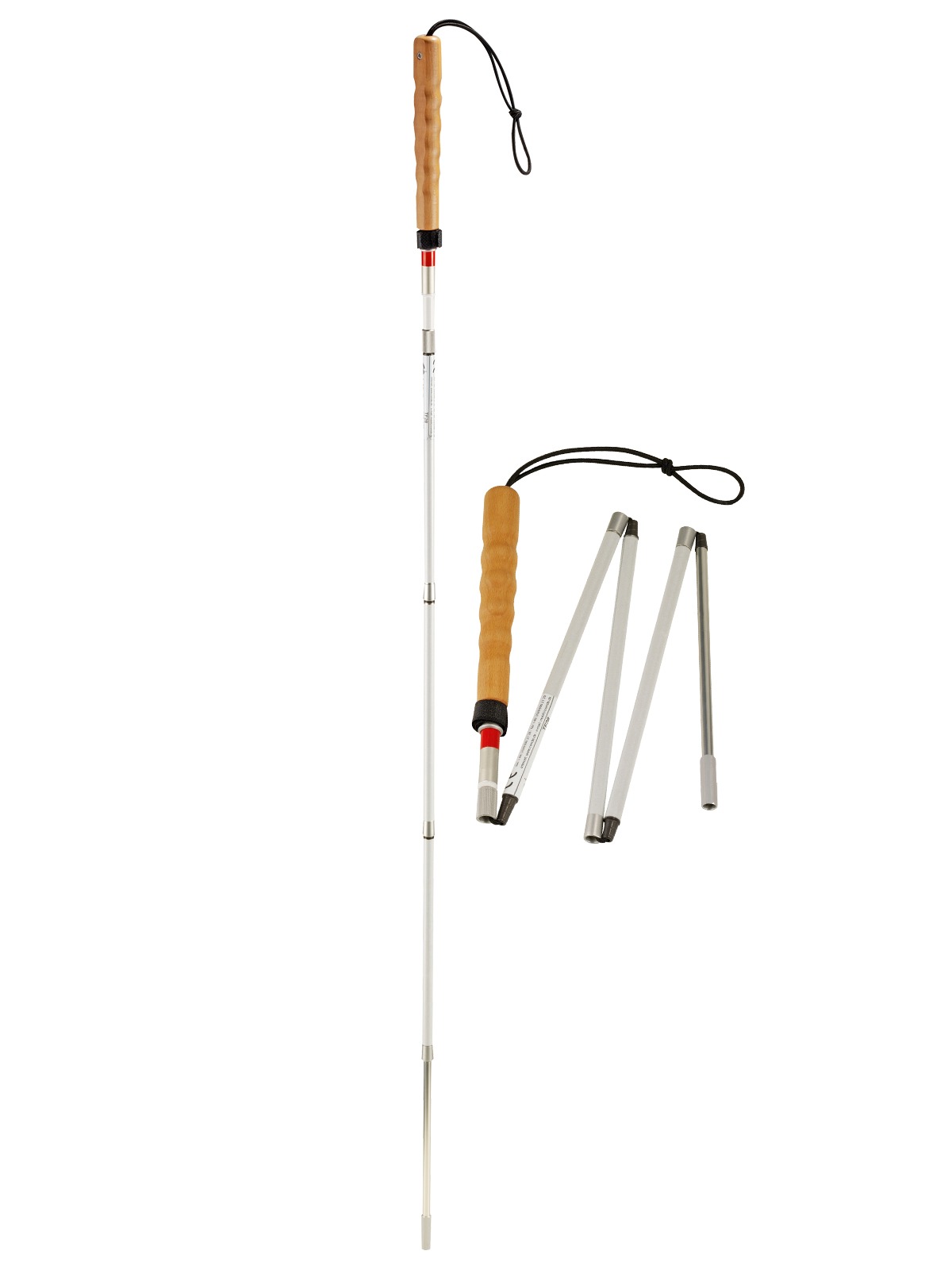 Foldable & telescopic blind stick without ball tip incl. thread